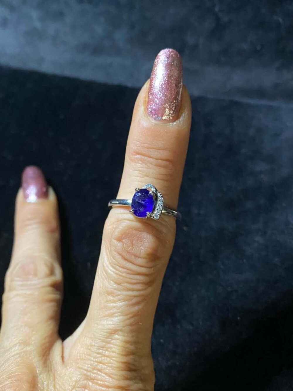 .925 Sterling Silver Oval Natural Blue Oval September Birthstone Ring